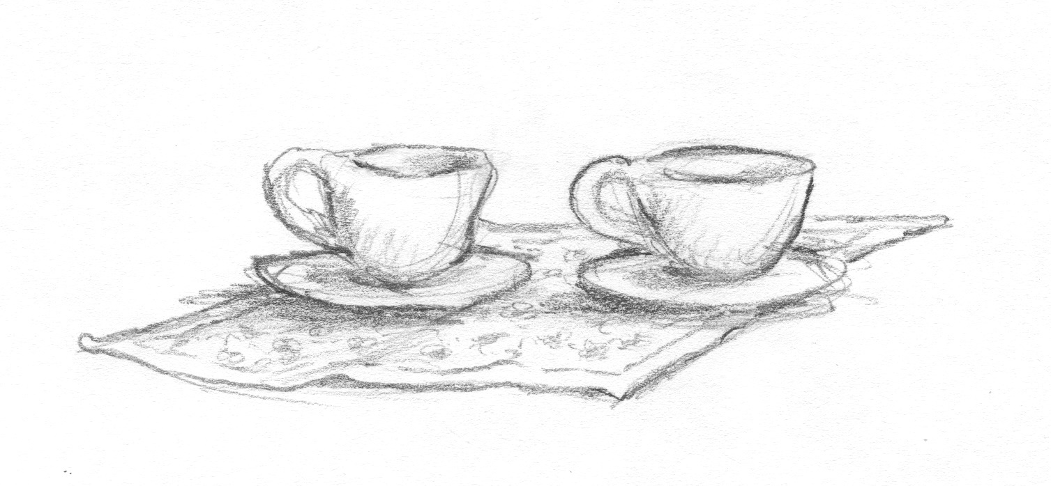Pencil sketch of two teacups
